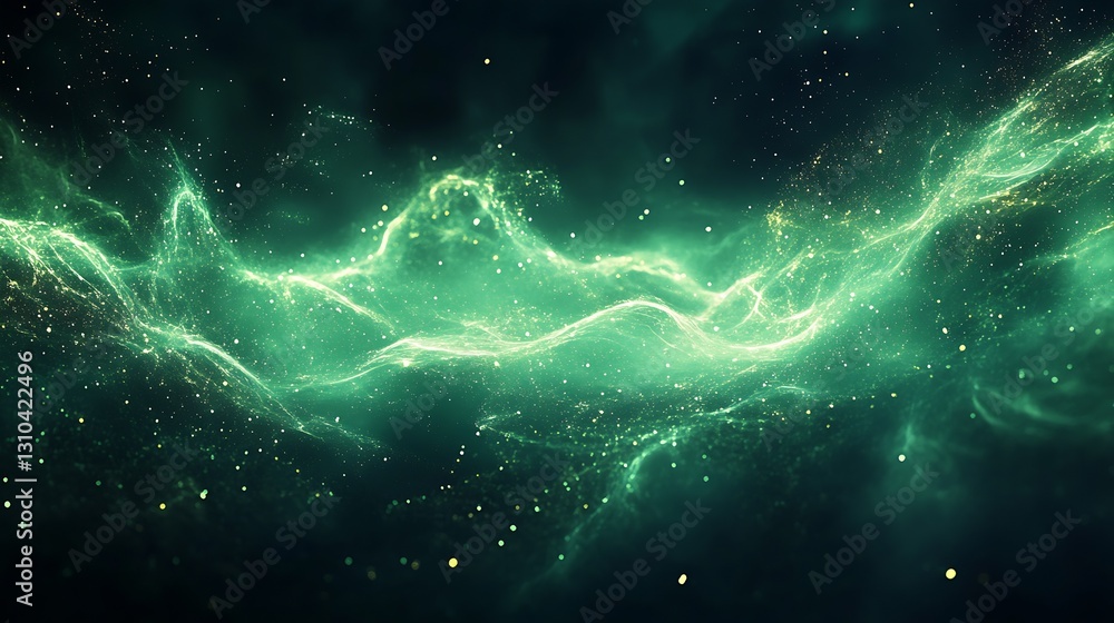 Stunning abstract green wave pattern with shimmering particles and cosmic feel : Generative AI Stunning abstract green wave pattern with shimmering particles and cosmic feel : Generative AI
