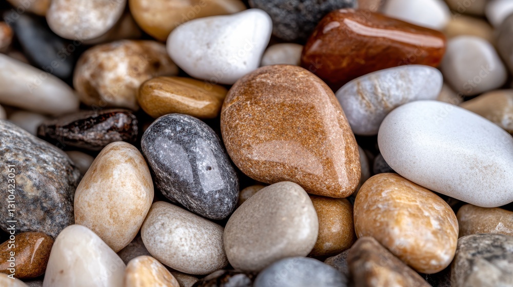Intricate patterns of colorful pebbles resting on a sunlit shore Intricate patterns of colorful pebbles resting on a sunlit shore