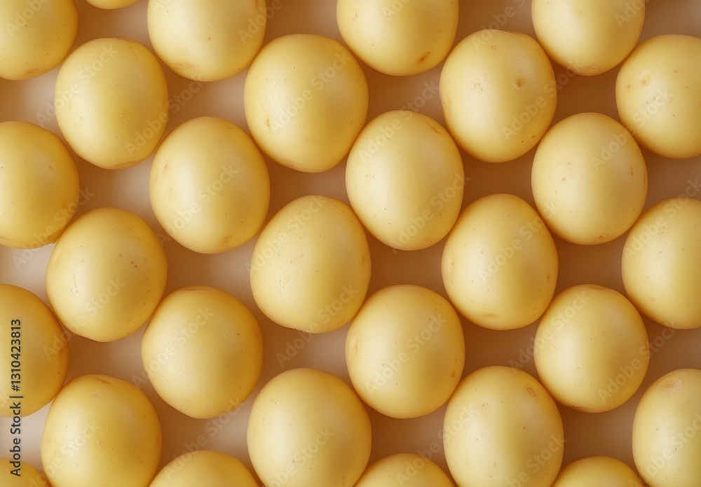Close-Up View of Fresh Yellow Potatoes Arranged in a Pattern on a White Background for Culinary and Food Photography Projects Close-Up View of Fresh Yellow Potatoes Arranged in a Pattern on a White Background for Culinary and Food Photography Projects