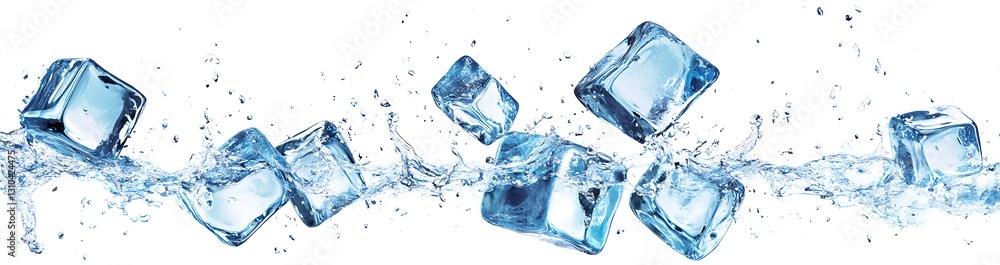 Ice cubes floating and splashing in refreshing clear water creating a vibrant and fresh drink scene : Generative AI Ice cubes floating and splashing in refreshing clear water creating a vibrant and fresh drink scene : Generative AI