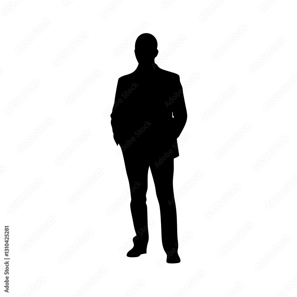 silhouette of a businessman standing with hands in pockets. The image conveys professionalism and confidence, vector illustration silhouette of a businessman standing with hands in pockets. The image conveys professionalism and confidence, vector illustration