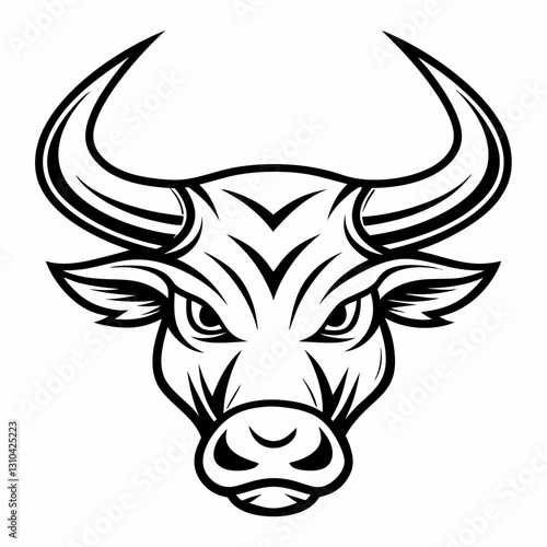 a bold illustration of a bull's mascot head with sharp horns and an intense expression, conveying strength and determination. vector illustration