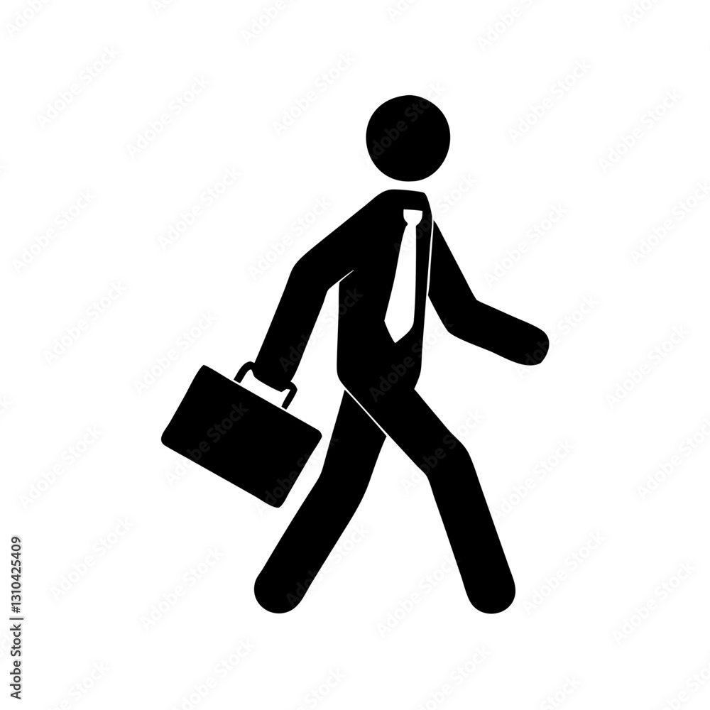 stick figure businessman walking with a briefcase in hand, vector illustration stick figure businessman walking with a briefcase in hand, vector illustration