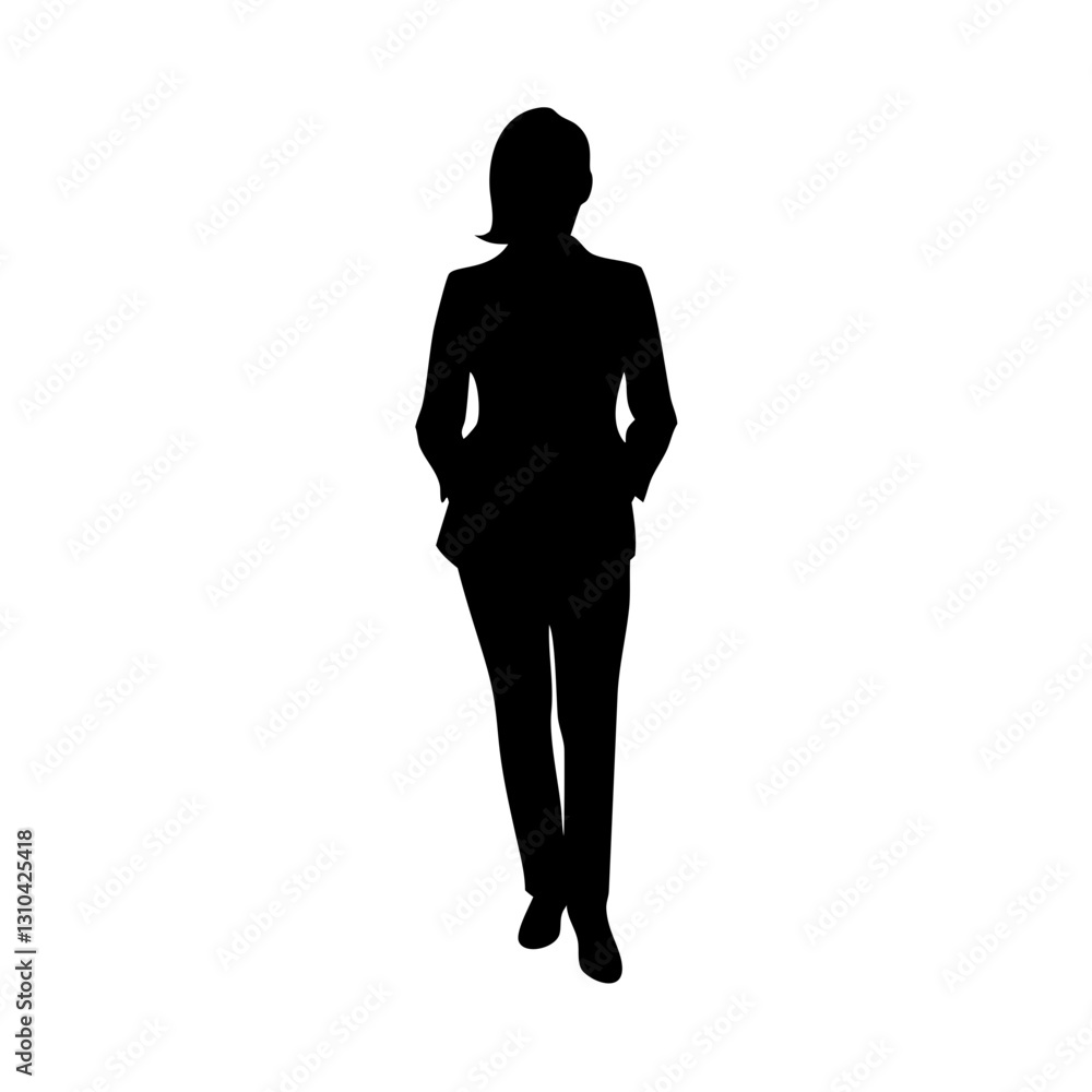 Fototapeta premium silhouette of a businesswoman in a suit standing with her hands in her pockets, vector illustration