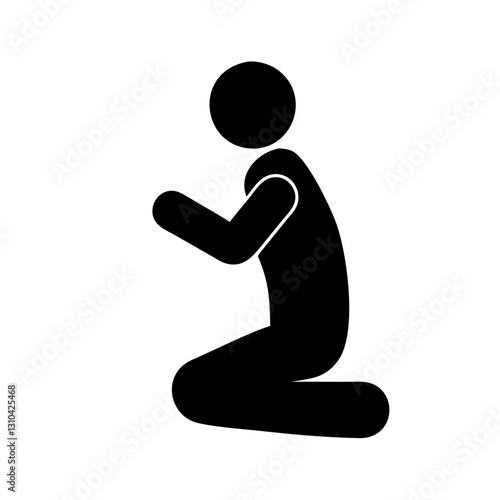 a simple black silhouette of a person kneeling in prayer. It embodies humility and devotion, often used in religious or spiritual contexts, vector illustration