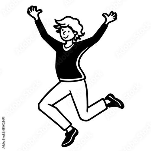 a drawing of a person with arms raised is jumping and filled with joy vector illustration