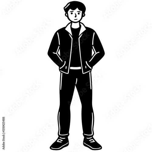 Wallpaper Mural a man in casual attire standing with hands in his pockets. image is a black and white vector illustration Torontodigital.ca