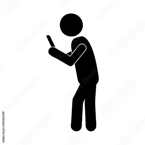 a stick figure engrossed in their smartphone, embodying modern communication and connection, vector illustration