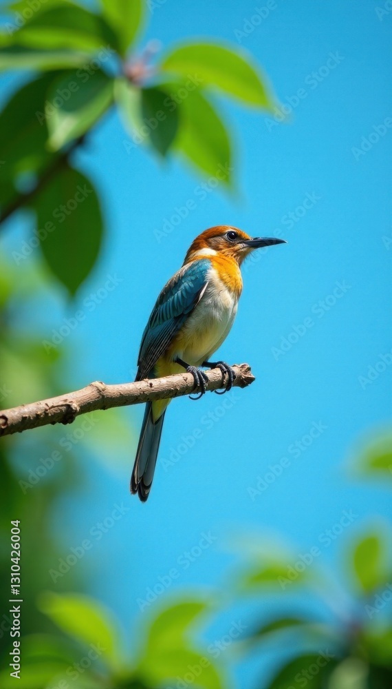Bird perched on tree branch against clear blue sky, branch, silhouette, sky Bird perched on tree branch against clear blue sky, branch, silhouette, sky