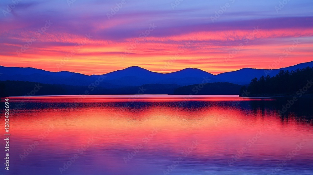 Fototapeta premium Colorful Sunset over Mountain Lake Reflection (1)