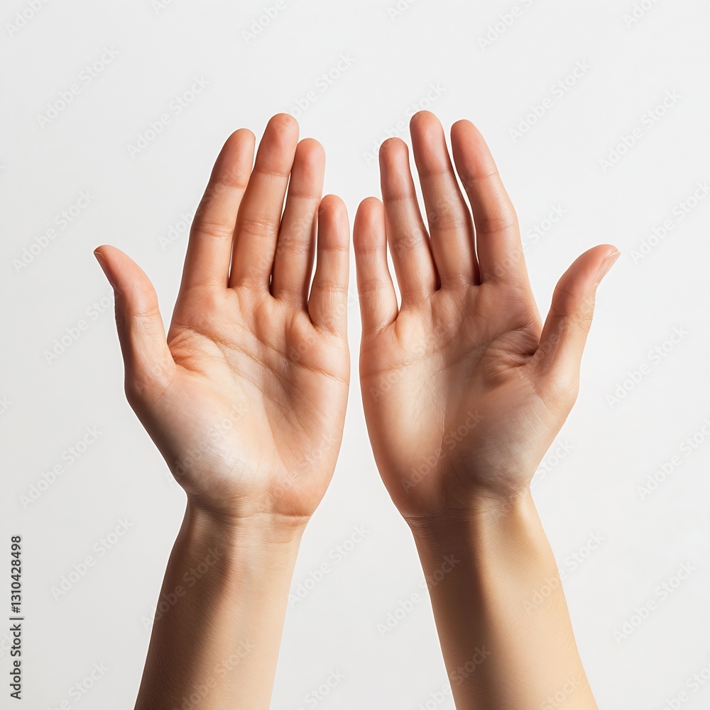 Two open palms raised together showing soft skin textures in natural light : Generative AI Two open palms raised together showing soft skin textures in natural light : Generative AI