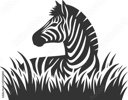 Zebra lying in tall grass and barely visible animal vector