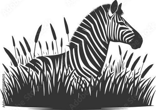 Zebra lying in tall grass and barely visible animal vector