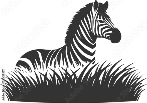 Zebra lying in tall grass and barely visible animal vector
