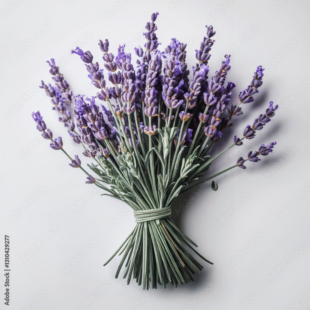 Fototapeta premium Lavender bunch, slender purple flower spikes with tiny buds on white