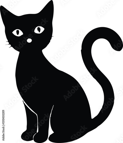 Cat silhouette  simple flat vector,Halloween cat silhouette