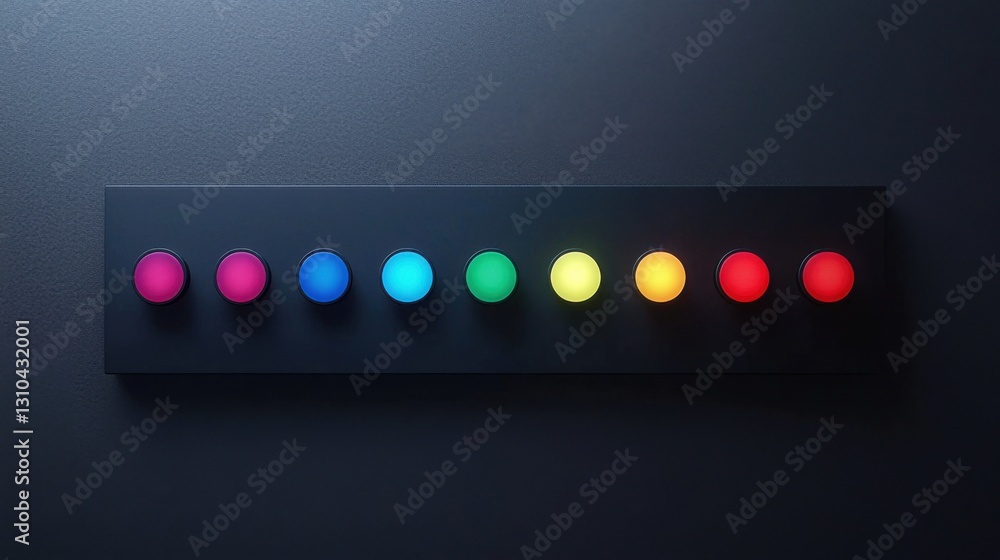 Colorful buttons arranged in a straight line on a dark surface with vibrant hues and even spacing Colorful buttons arranged in a straight line on a dark surface with vibrant hues and even spacing