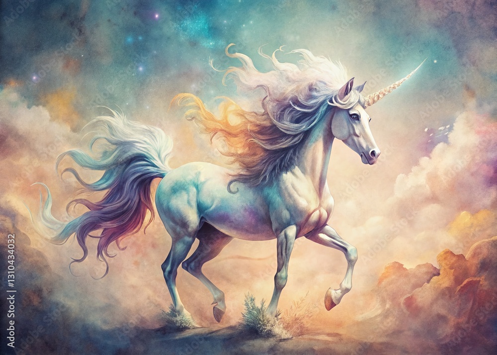 Dreamy Unicorn Line Art: Muted Texture Surreal Illustration Dreamy Unicorn Line Art: Muted Texture Surreal Illustration