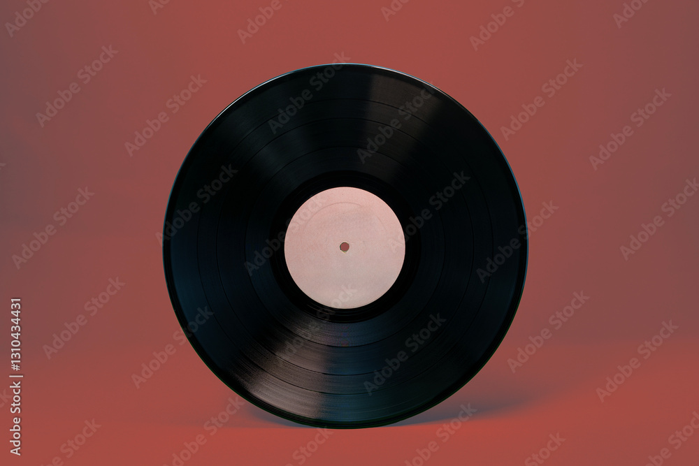 Obraz premium Blank vinyl record with white label on brown background