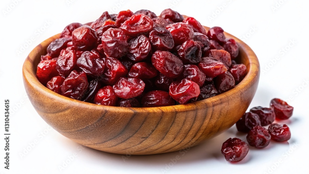 Dried Cranberries in Bowl, Top View, White Background - Healthy Snack Food Photo Dried Cranberries in Bowl, Top View, White Background - Healthy Snack Food Photo