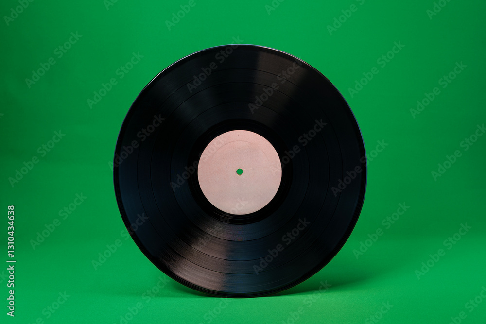 Obraz premium Blank vinyl record with white label on green background