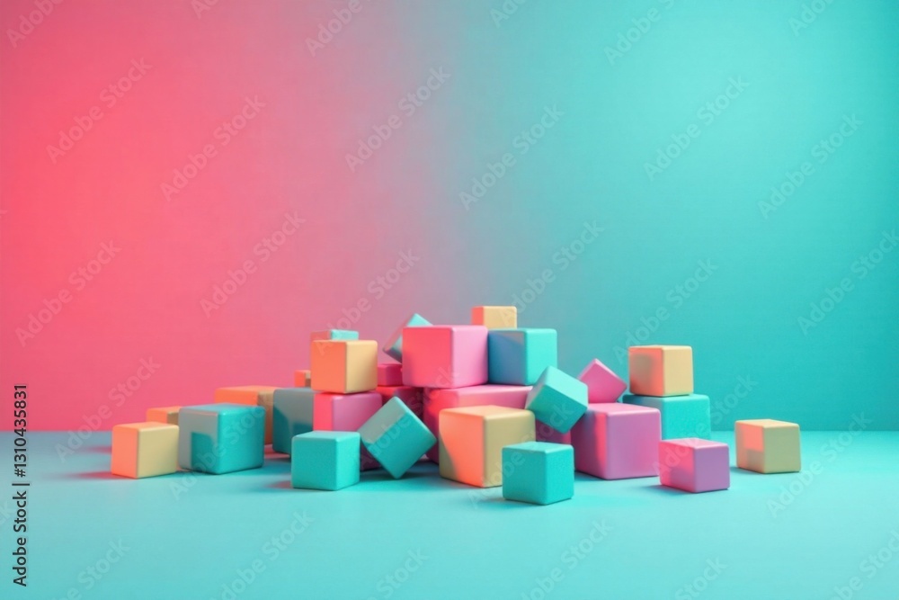 Obraz premium cube blocks scattered on a plain background with empty space, geometric shape, design element, modern art