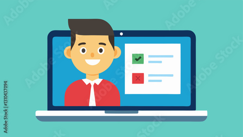 Laptop with Tax Software A laptop screen displaying tax software with highlighted sections for entering freelance income and deductions with a freelancer smiling next to it.