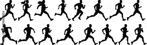 Runner silhouettes set, sport pack of vector silhouette design, isolated background