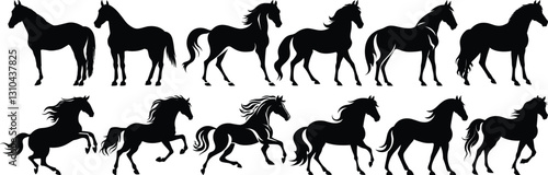 Horse silhouettes set, stallion pack of vector silhouette design, isolated background