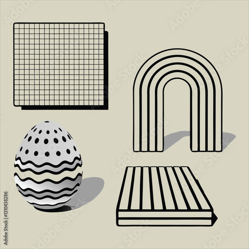 Minimalist 3D Render – Decorative Textured Eggs with Symmetrical Patterns