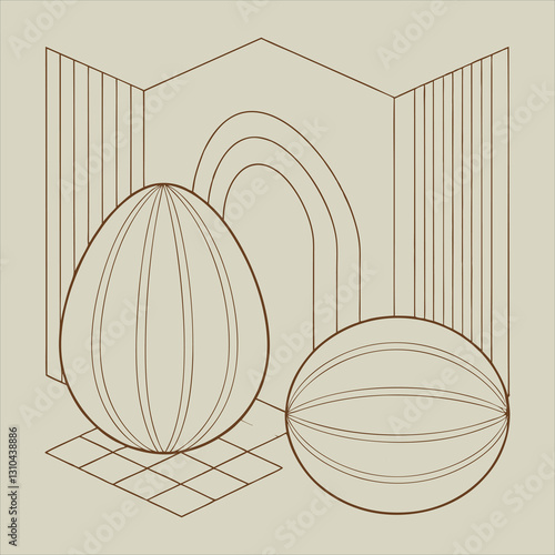 Minimalist 3D Render – Decorative Textured Eggs with Symmetrical Patterns