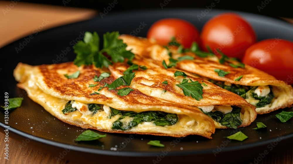 Healthy spinach, parsley, and feta omelette with crusty sour dough toast Healthy spinach, parsley, and feta omelette with crusty sour dough toast