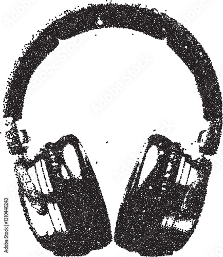 Headphones vintage y2k stipple art, audio halftone stipple brutalist retro vector png with transparent background, music 2000s aesthetic photocopy effect tattoo