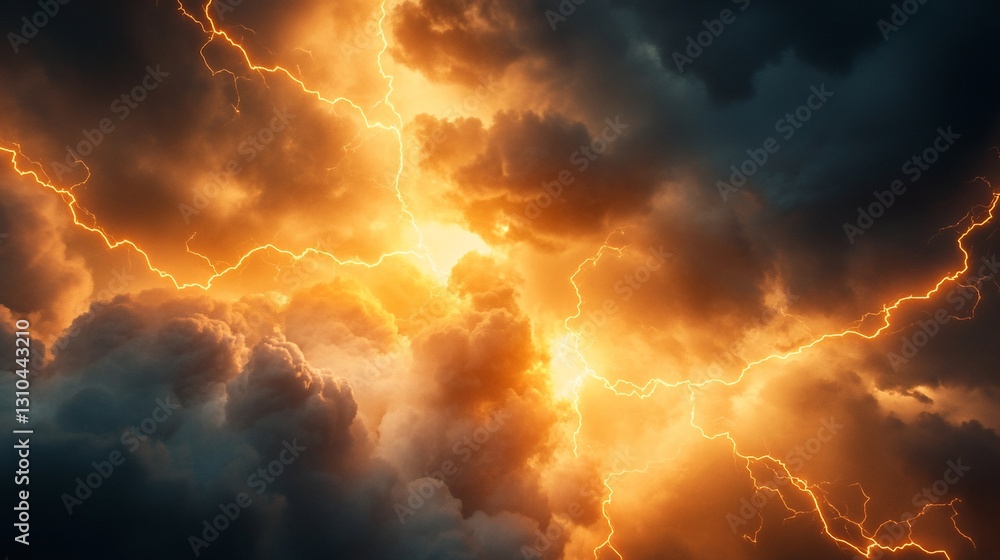 Fiery Lightning Storm in Dark Cloudscape (4) Fiery Lightning Storm in Dark Cloudscape (4)