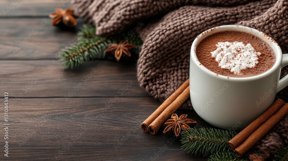 Warm winter delight in a cozy cup of hot chocolate with spices Warm winter delight in a cozy cup of hot chocolate with spices