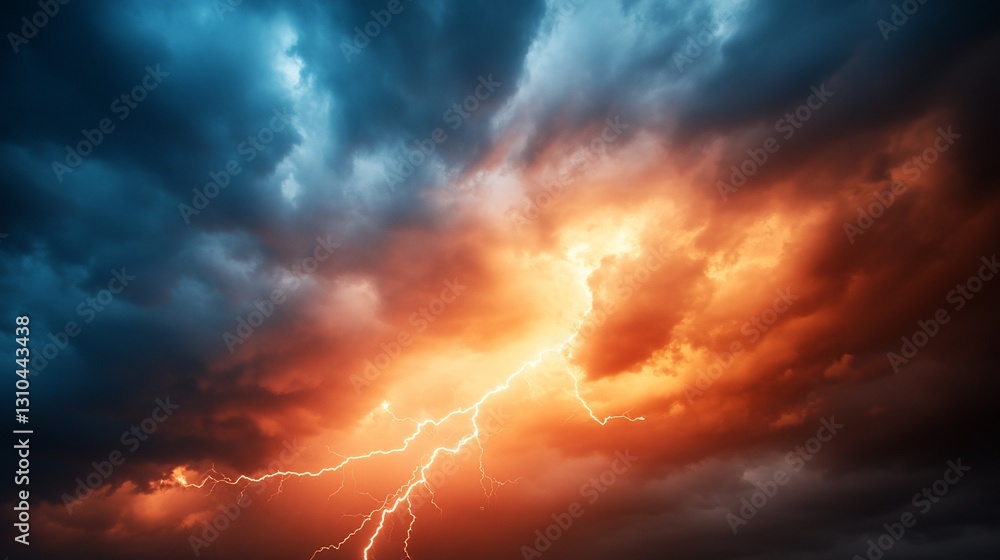 Fiery Lightning Storm Rages Across Dramatic Sky Fiery Lightning Storm Rages Across Dramatic Sky