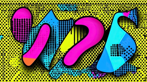 Wallpaper Mural Abstract painted text over a yellow dotted backdrop with neon colors Torontodigital.ca