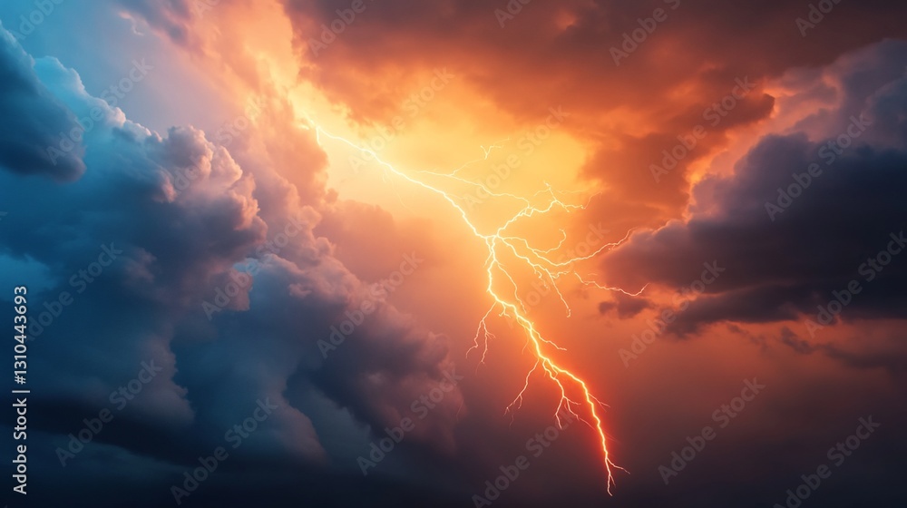 Fototapeta premium Fiery Lightning Strike Through Dramatic Cloudscape