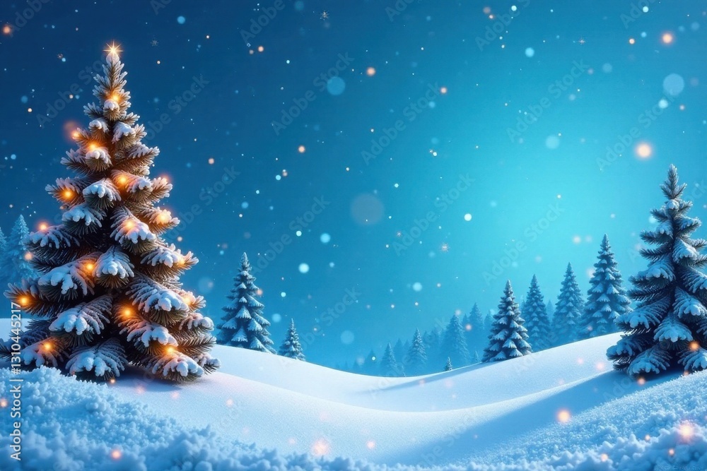 Blue winter wonderland scene with modern card set elements and Christmas trees, merry, design, festive Blue winter wonderland scene with modern card set elements and Christmas trees, merry, design, festive