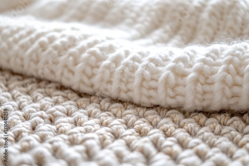 Cozy Textured White Knit Blanket on Soft Natural Fabric Surface