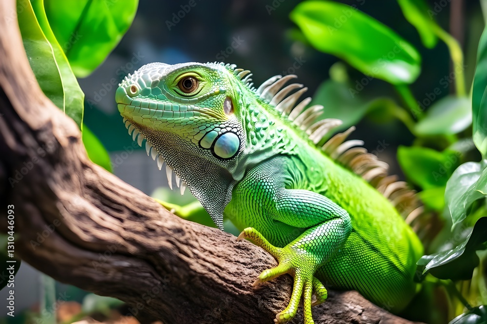 Iguanas amidst the lush foliage, hiding in tree branches, sharp eyes watching every movement. Habitat in humid tropical forests, the most suitable place for this reptile to live Iguanas amidst the lush foliage, hiding in tree branches, sharp eyes watching every movement. Habitat in humid tropical forests, the most suitable place for this reptile to live