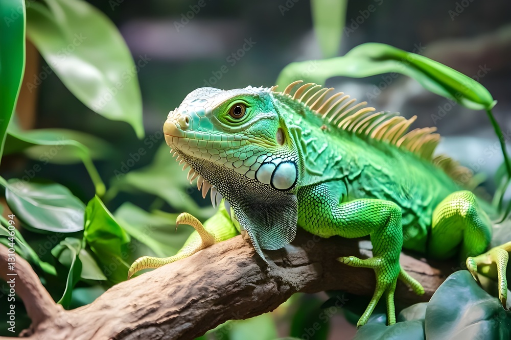 Iguanas amidst the lush foliage, hiding in tree branches, sharp eyes watching every movement. Habitat in humid tropical forests, the most suitable place for this reptile to live Iguanas amidst the lush foliage, hiding in tree branches, sharp eyes watching every movement. Habitat in humid tropical forests, the most suitable place for this reptile to live