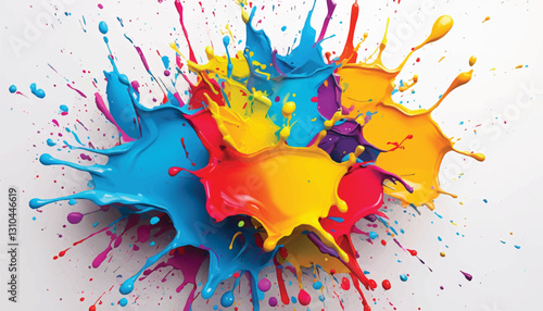 Colorful paint splash isolated on white background. Abstract colorful splash. Colorful paint explosion, illustration.	