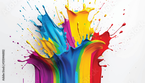 Colorful paint splash isolated on white background. Abstract colorful splash. Colorful paint explosion, illustration.	
