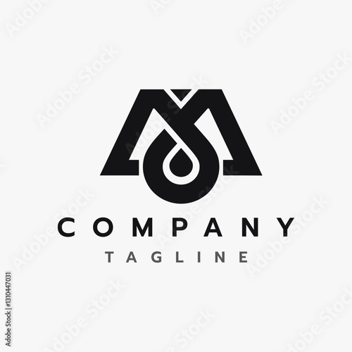 Letter M Drop Water, Oil Droplet Initial Monogram Logo Design