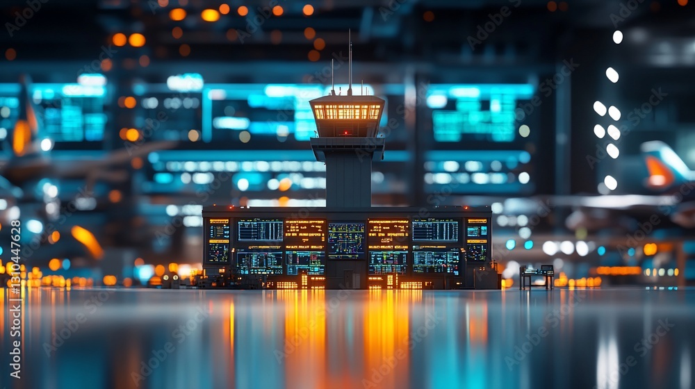 Futuristic Airport Control Tower at Night Futuristic Airport Control Tower at Night