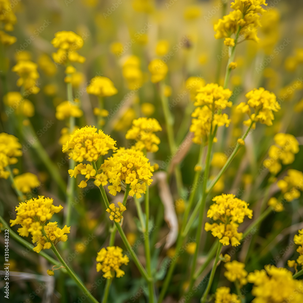 Solidago: Macro Art View of Yellow Goldenrod Wildflowers Blooming in North American Prairie Solidago: Macro Art View of Yellow Goldenrod Wildflowers Blooming in North American Prairie