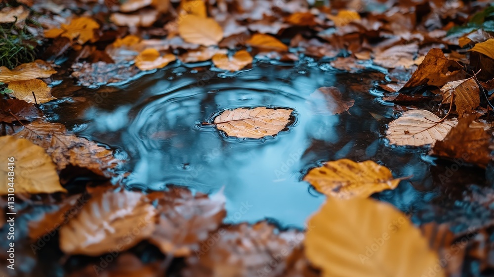 Fototapeta premium Rippling water reflection with autumn leaves natural landscape nature photography tranquil environment close-up seasonal beauty