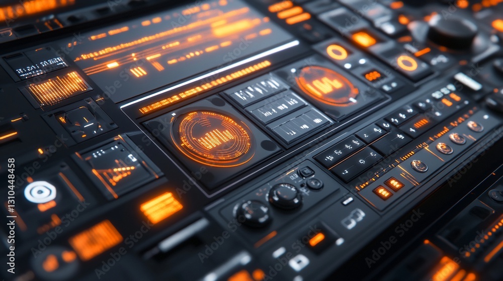 Futuristic Control Panel Interface Close-up Futuristic Control Panel Interface Close-up
