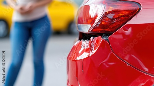 Woman seeks assistance after minor accident with red car in urban area